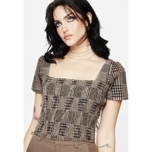 NWT Disturbia Mabel Check Peplum Top Women's Size US 6